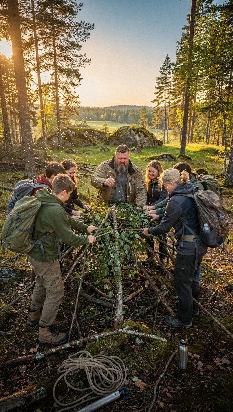 Juhendatud metsamatk rühmale looduses ellujäämisoskusi õppimas Eesti metsas.