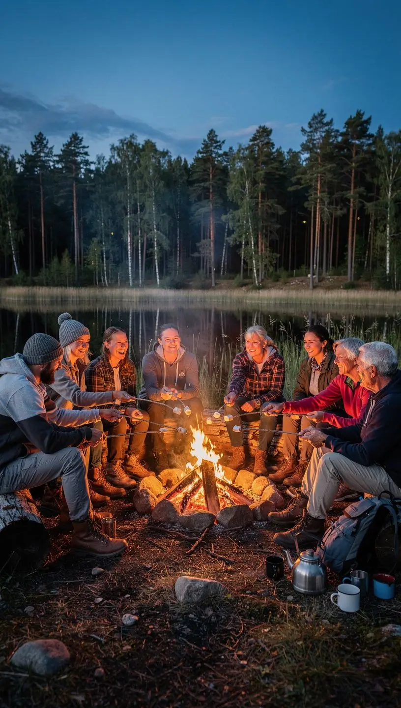 Kogenud giid demonstreerib tule tegemise tehnikat metsakohas.